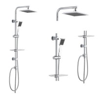 Chrome Bathroom Round Rain Shower Faucet Column Mixer Tap Handheld Shower